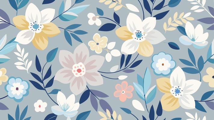 floral pattern with blue, yellow and white flowers