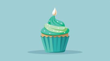 a cupcake with green frosting and a candle vector