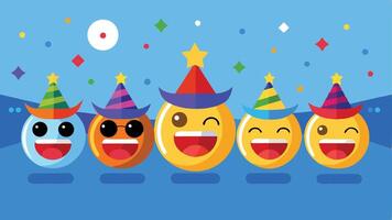 a group of colorful emoticions with party hats vector