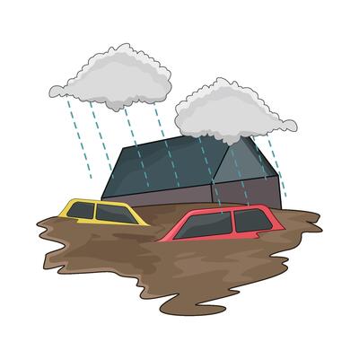 Flooded Street with Houses Underwater