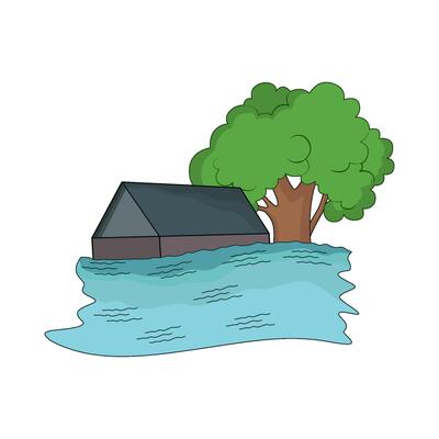 Waterlogged House in Heavy Flood illustration