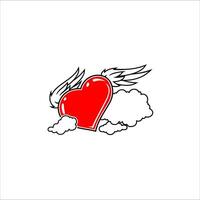 Love icon with wings passing through the clouds vector