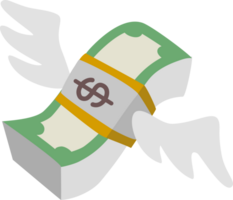 Illustration of a banknote with a floating wing, a business symbol. png