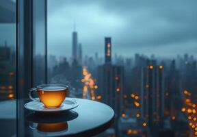 Tranquil Tea Time with Stunning NYC Skyline View photo