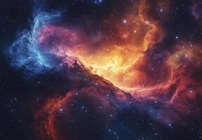 Cosmic Nebula Celestial Clouds of Fiery Orange and Blue background photo