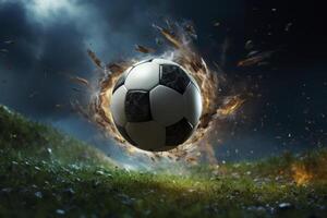 Fiery Soccer Ball Explosion Dramatic Sports Action Image photo