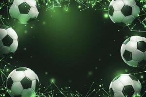 Glowing Soccer Balls, Green Abstract Background. photo