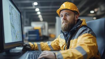 Industrial Worker Monitoring Factory Processes via Computer System photo