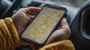 Smartphone GPS Navigation System Road Trip Travel Map App photo