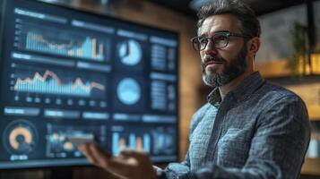 Data Analyst Reviews Business Intelligence Dashboard Metrics Charts Graphs photo