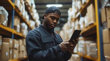 Warehouse Worker Inventory Management Mobile Technology Smartphone Logistics photo