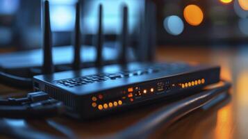 Network Router Closeup Wireless Broadband Internet Connectivity Device photo