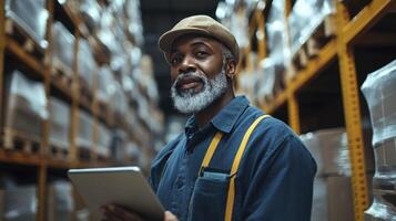 Warehouse Worker Inventory Management Digital Tablet Technology Senior Adult photo
