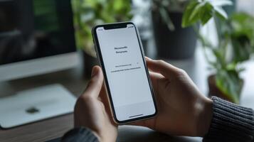 Closeup of hands holding an iPhone displaying the initial setup screen photo