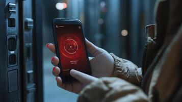 Smartphone App Controls Smart Lock Access at Night photo