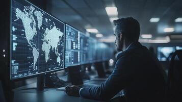 Global Cybersecurity Monitoring Analyst Reviews World Map Data photo