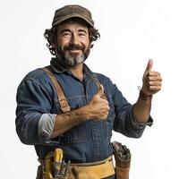 Happy Handyman Craftsman Carpenter Showing Thumbs Up Approval photo