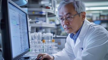 Scientist Analyzing Data in Modern Laboratory Computer Research photo