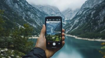 Smartphone Photography Capturing Breathtaking Mountain Lake Scenery photo