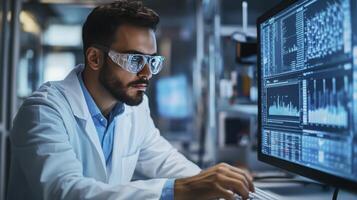 Scientist Data Analyst Researching Biometric Technology Lab Computer Screen photo