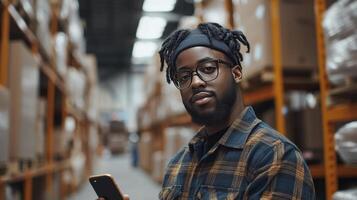 Warehouse Worker Inventory Management Smartphone Technology Logistics Data photo