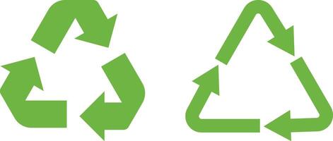 Recycling arrows icon set in two shapes . Recycling symbol icon . Green recycle icon . illustration vector