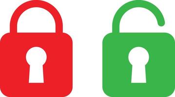 Open and closed padlock icons in red and green . Locked and unlocked icons . illustration vector