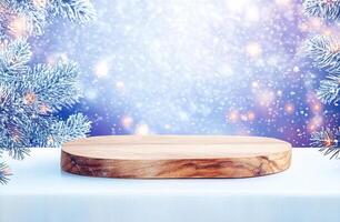 Winter Wonderland Wooden Display Festive Product Presentation photo