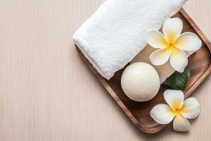 Spa Day Relaxing Bath Bombs Towels Flowers photo