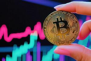 Bitcoin Cryptocurrency Digital Currency Finance Blockchain Technology Investment Gold Coin Closeup photo