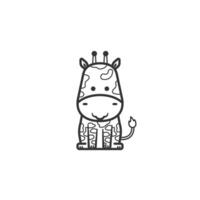 Cute and playful outline giraffe illustration centered on a white background. vector