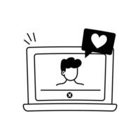 A laptop showing a loved one with a heart notification, symbolizing online affection vector