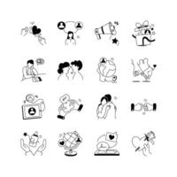This set of icons portrays diverse social connections and interactions vector