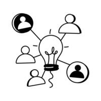 A light bulb connecting people, symbolizing collaborative thinking in relationships vector