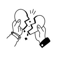 Two hands holding a broken heart, symbolizing heartbreak or relationship struggles vector