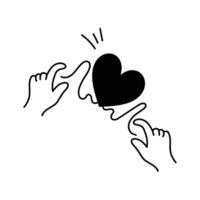 Pair of hands connecting a heart with a string, symbolizing emotional bonding vector