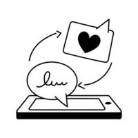 A smartphone displaying a heart shaped message, symbolizing love communication vector
