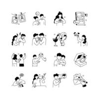 This set of illustrations depicts various romantic relationships and expressions, from happy couples to those experiencing conflict vector