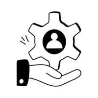 A gear held in a hand with a profile inside, symbolizing managing relationships vector