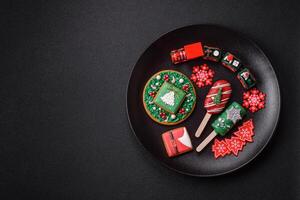 Natural popsicle ice cream on a stick in the style and colors of Christmas photo