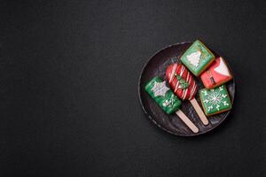 Natural popsicle ice cream on a stick in the style and colors of Christmas photo