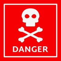 Danger warning sign, red skull danger icon vector