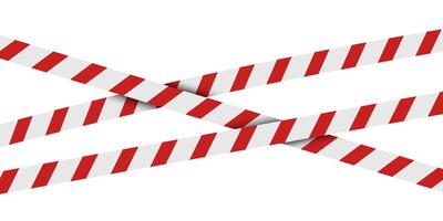 Isolated crossed warning tape with red and white stripes. Caution ribbon. vector