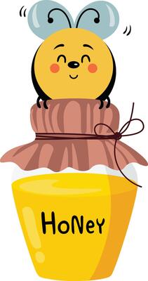 Cute bee on top of honey jar