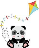 Cute panda sitting holding a kite vector