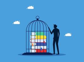 man with books in a cage vector