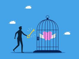 man with key to open piggy bank in cage vector