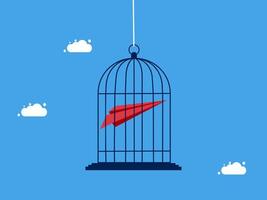 a red paper plane is inside a cage vector