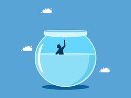 a person is standing in a fish bowl with a cloud in the background vector