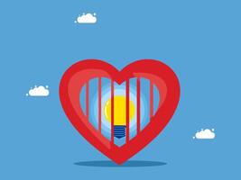 a heart with a light bulb inside it vector